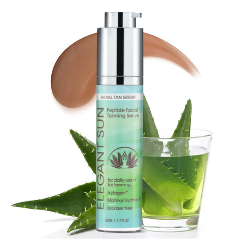 Facial Tanning Bed Lotion, Outdoor or Indoor Facial Tanning Lotion for Tanning Beds or Daily Use, No DHA Bronzer. Natural Flawless Glow Peptide Facial Serum, Sheer Tinted Serum by Elegant Sun