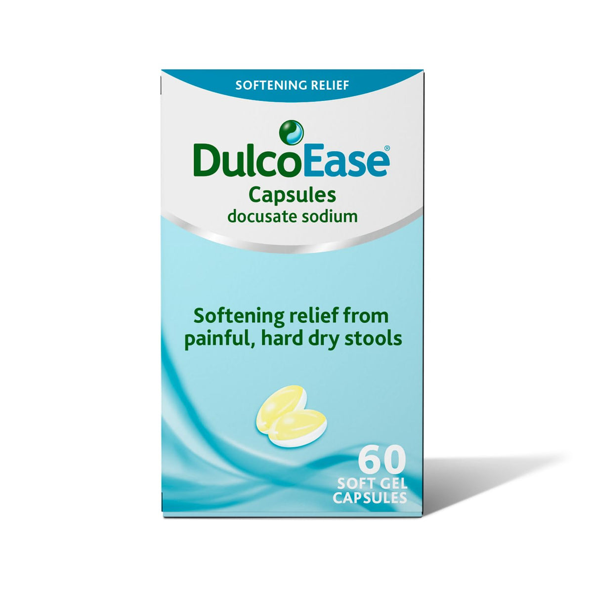 DulcoEase 100 mg Docusate Sodium Capsules - Softening Constipation Relief - Pack of 60 Soft Gel Capsules - Stool Softening Laxative