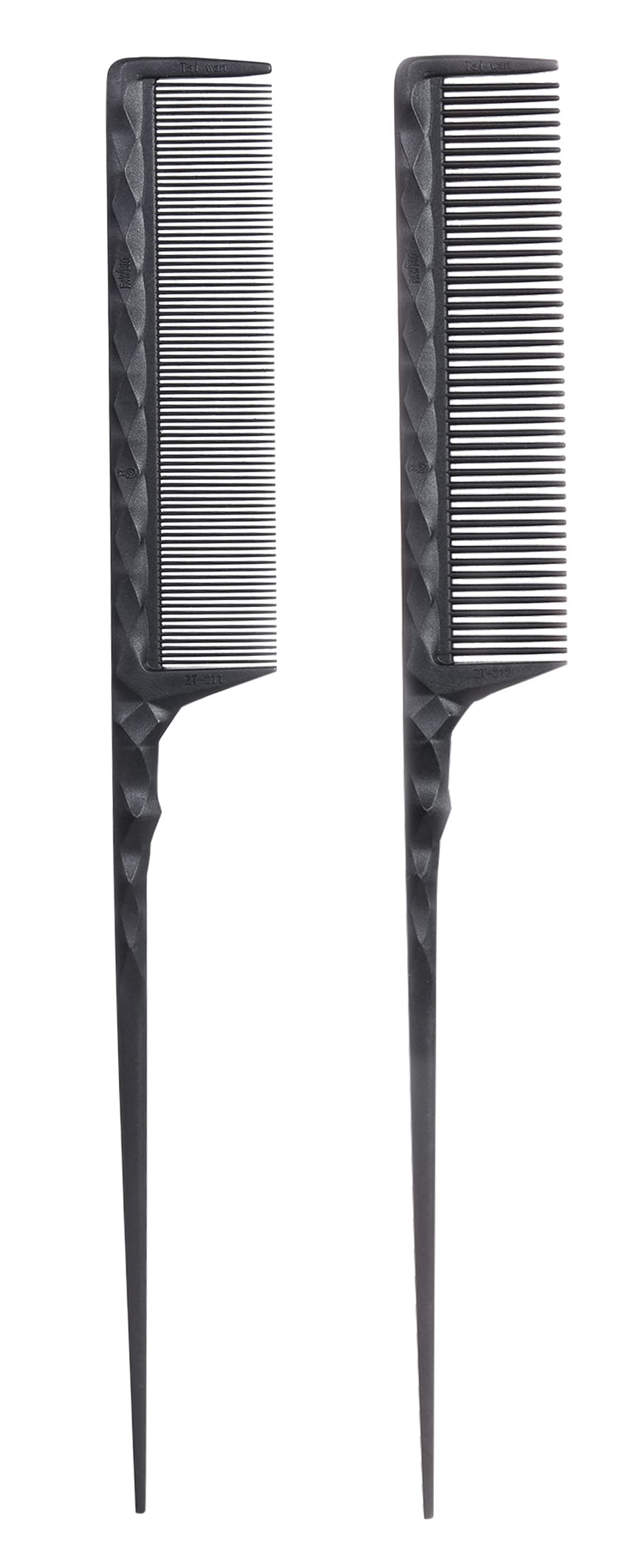 PERFEHAIR Heat Resistant Rat Pin Tail Hair Combs for Flat Iron Straightening, 2 Pieces Carbon Fiber Anti Static Rattail Hairdressing Styling Sectioning Braiding Combs for Fine and Wide Teeth, Black