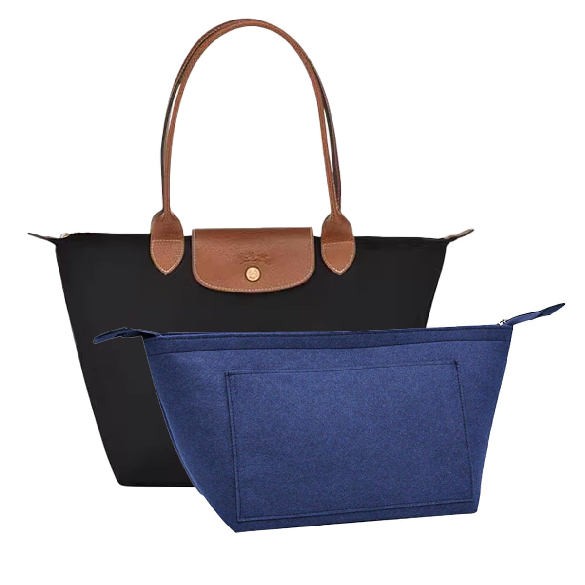 D.DUO Bag Organizer,Purse Insert Organizer With Zipper,Suitable Longchamp Long and Short Handles Tote Bag Organizer Insert (Dark Blue, Large)