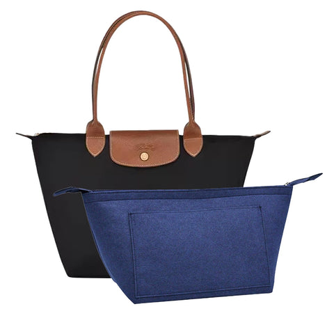 D.DUO Bag Organizer,Purse Insert Organizer With Zipper,Suitable Longchamp Long and Short Handles Tote Bag Organizer Insert (Dark Blue, Large)