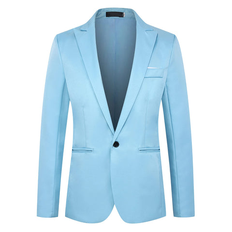 Letuwj Men's Coat Casual Suit Solid Color Suit Sky Blue L