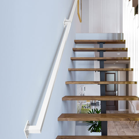 1.3FT Pipe Staircase Handrails, White Sturdy Safety Wall Mount Support Hand Rails, 500lbs Load Capacity Industrial Iron Railing Pipe Handrail for Indoor Door Pull Handle, Grab Bar, Towel Bar