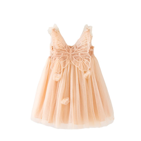 Miipat Baby Girl Dress Tulle Toddler Girls Butterfly Princess Tutu Dresses Sleeveless Baby Flower Girl Dress Birthday Party Champagne 90 18-24 Months