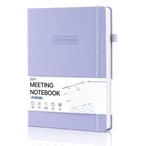WEMATE Meeting Notebook for Work, Work Planner Notebook With Action Items, Easily Take Meeting Notes & Keep Agendas on Track, Calender, Index Page, Inner Pocket, 7Ã—10 Inch, Purple