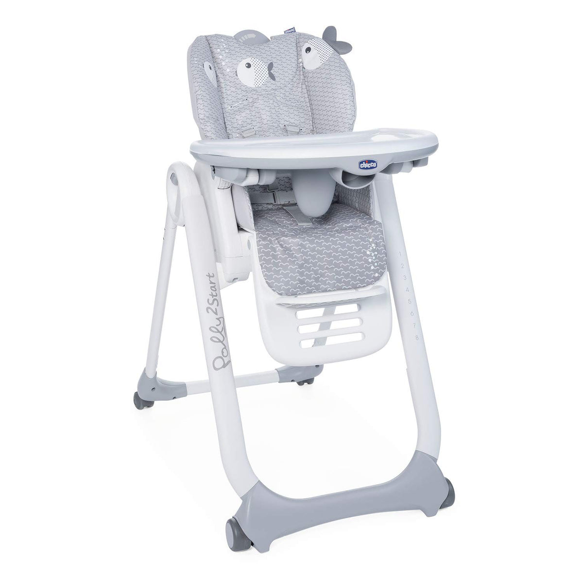 Chicco Polly2Start Baby High Chair from Birth to 3 Years (15 kg), Adjustable Children's High Chair with 4 Wheels, Reclining Function and Compact Closure