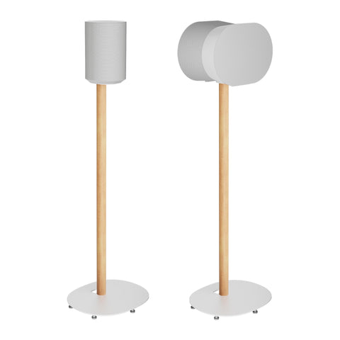 PEGZONE Speaker Stands Compatible with SONOS Era 300 and Era 100, Fixed Height Floor Stand with Cable Management, Wooden Speaker Mount, White & Beech, 2 Pack (Pair)