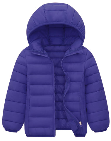 Happy Cherry - Toddler Warm Padded Puffer Jacket Boys Girls Winter Hooded Coats for Kids Lightweight Long Sleeve Jackets Outwear with Inner Pockets Casual Outfits Solid Color Age 2-12 Years