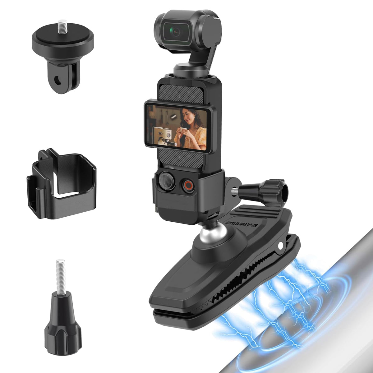 Wiseten Magnetic Holder Clip Backpack for DJI Osmo Pocket 3, Magnetic Backpack Shoulder Strap Holder 360Â° Adjustable Accessories for Insta360 X4 X3 GoPro Hero 13 12 11 10 DJI Osmo Action 5 Pro