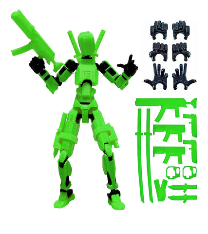 (Assembly Completed) 3D Printed T13 Action Figure, Dummy 13 Collectible Action Figure Articulated, for Collectors Desktop Decorations,muÃ±eco de acciÃ³n (Green Black)