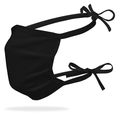 Gildan Adult Reusable 3-Layer Tie-On Cotton Face Mask (48 Pack), Black (48 Pack), Adult: 6.5" x 7" (13" straps)