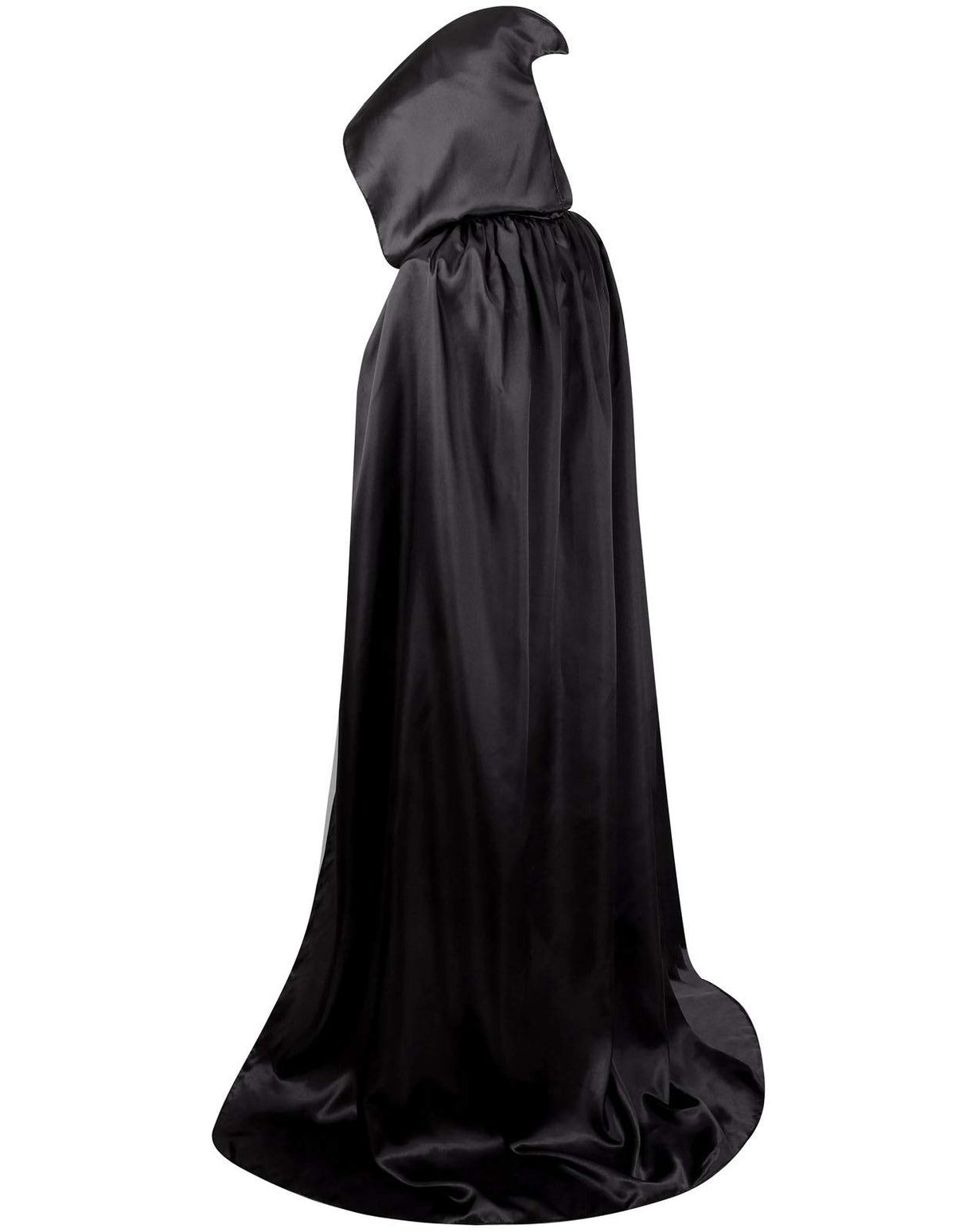GRAJTCIN Satin Hooded Cape Black Cloak with Hood Men Halloween Wizard Costume Witch Adult Women (110CM/43, Black)