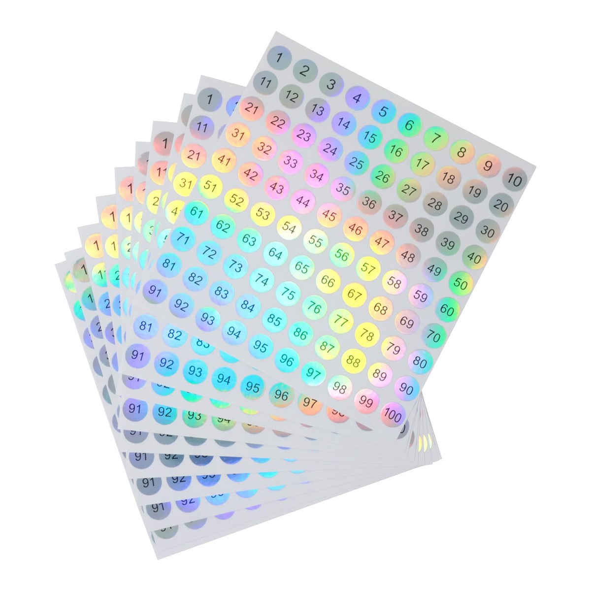yueton 10Sheets Waterproof Laser Numbers 1to100 Number Marking Stickers Round Self-Adhesive Label Marking Sticker for Beauty Nail Polish Number Storage Organization Identification Sticker