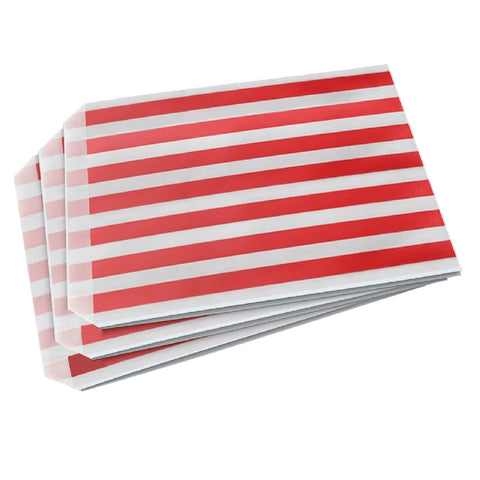 Sabco - 100 Red Sweet Candy Striped Paper Bags 5 x 7" for Confectionary Party Favour Pick n Mix Wedding Sweets Gift Bag (100, 5 x 7")