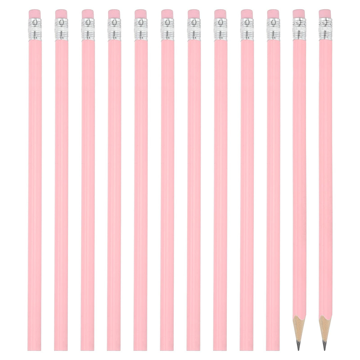PATIKIL Round Pencils, 12 Pack Triangle HB Graphite Pencil Woodcase Wooden Pencils with Eraser for Classroom Office Writing Drawing Supplies, Pink