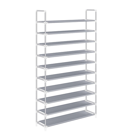 SONGMICS 10 Tier Shoe Storage Organiser for up to 50 Pairs of Shoes Living Room Dressing Room Hallway Non-Woven Fabric 100 x 29 x 175 cm Grey LSR10G
