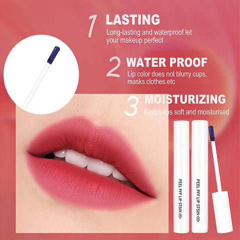 CAKAILA 2Pcs Lip Stain Peel Off Kit,Matte Magic Lip Stain Tint Long Lasting Lip Gloss Sets Peel Off Colored Colors,Nonstick Cup Tear-off Peel Off Lipsticks Makeup for Women Girls