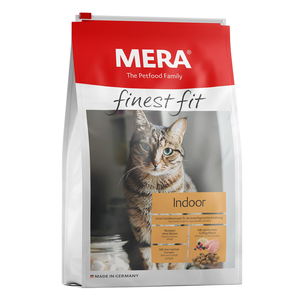 MERA Finest Fit Indoor Dry Cat Food for Active Cats, Dry Food Made of Fresh Poultry and Rice, Healthy Food for Indoor Cats, No Sugar (4 kg)