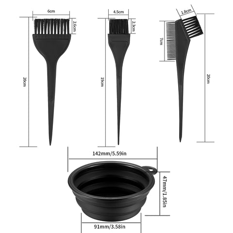 VARHHUXHA 4 Pcs Hair Coloring Brushes, Hair Dye Brush and Mixing Bowl Set, Double-sided Hair Dying Brushes Tint Comb Set for DIY Salon Hair Coloring Dying Brushes, with Hair Dying Mixing Bowl - Black