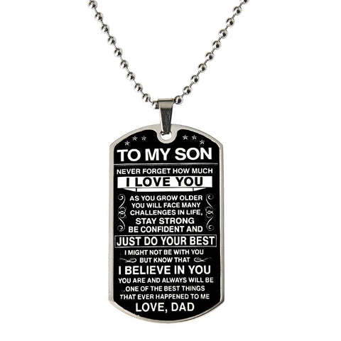 To My Son Necklace from Dad Sons Inspirational Dog Tag Necklace Gifts for Men Boys Birthday Graduation Gifts for Teen Boys Son I Love You Gifts from Dad Father and Son Resin Military Necklaces
