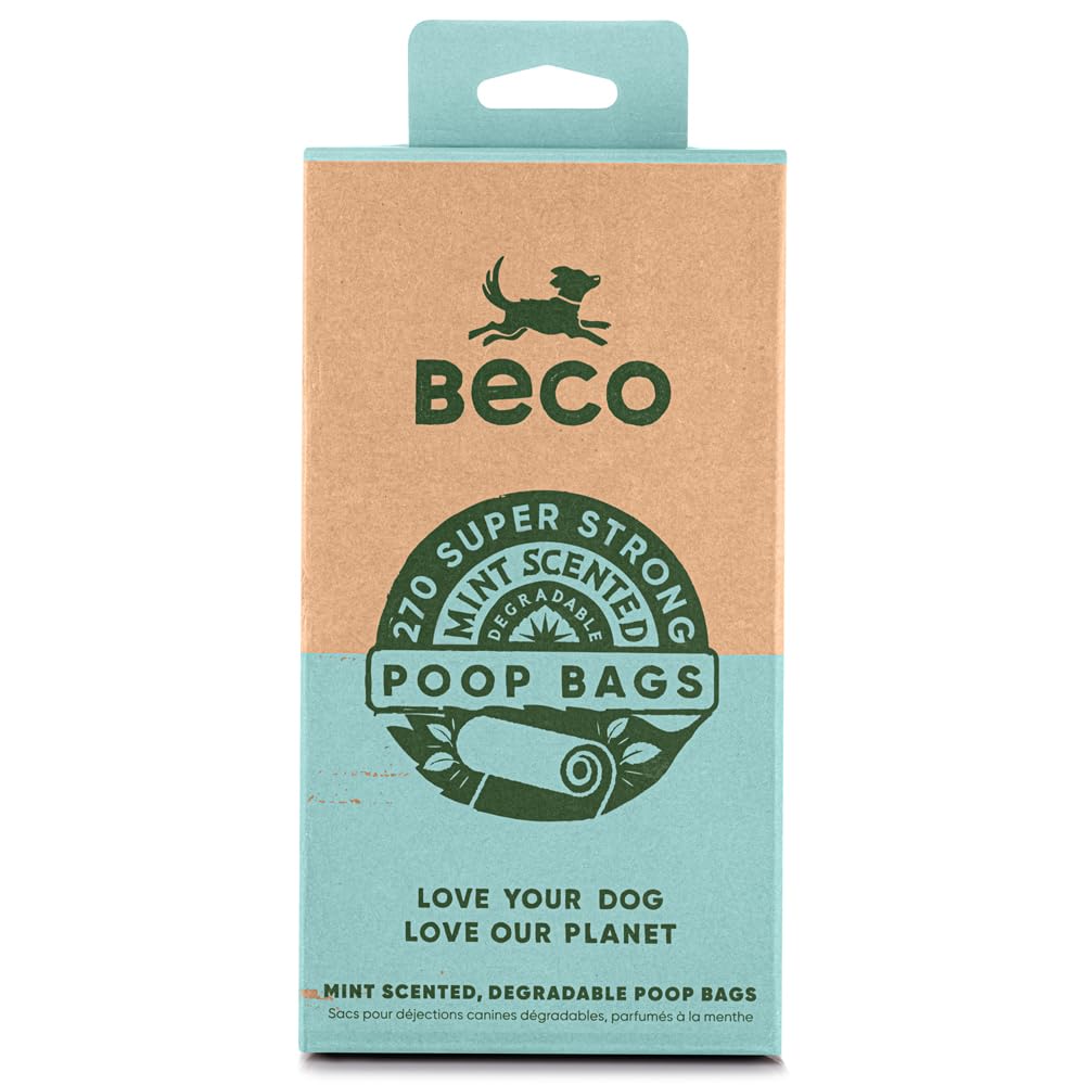 Beco Strong & Large Poop Bags - 120 Bags (8 Rolls of 15) - Mint Scented - Dispenser Compatible Dog Poo Bags