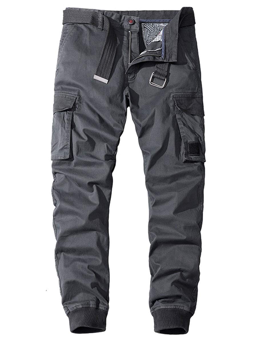 ebossy Men's Multi-Pocket Military Combat Ripstop Jogger Cargo Pants with Rib Cuff (34, Grey)