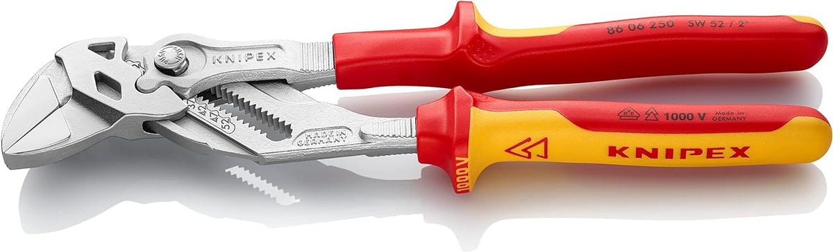 Knipex Pliers Wrench pliers and a wrench in a single tool chrome-plated, insulated with multi-component grips, VDE-tested 250 mm 86 06 250