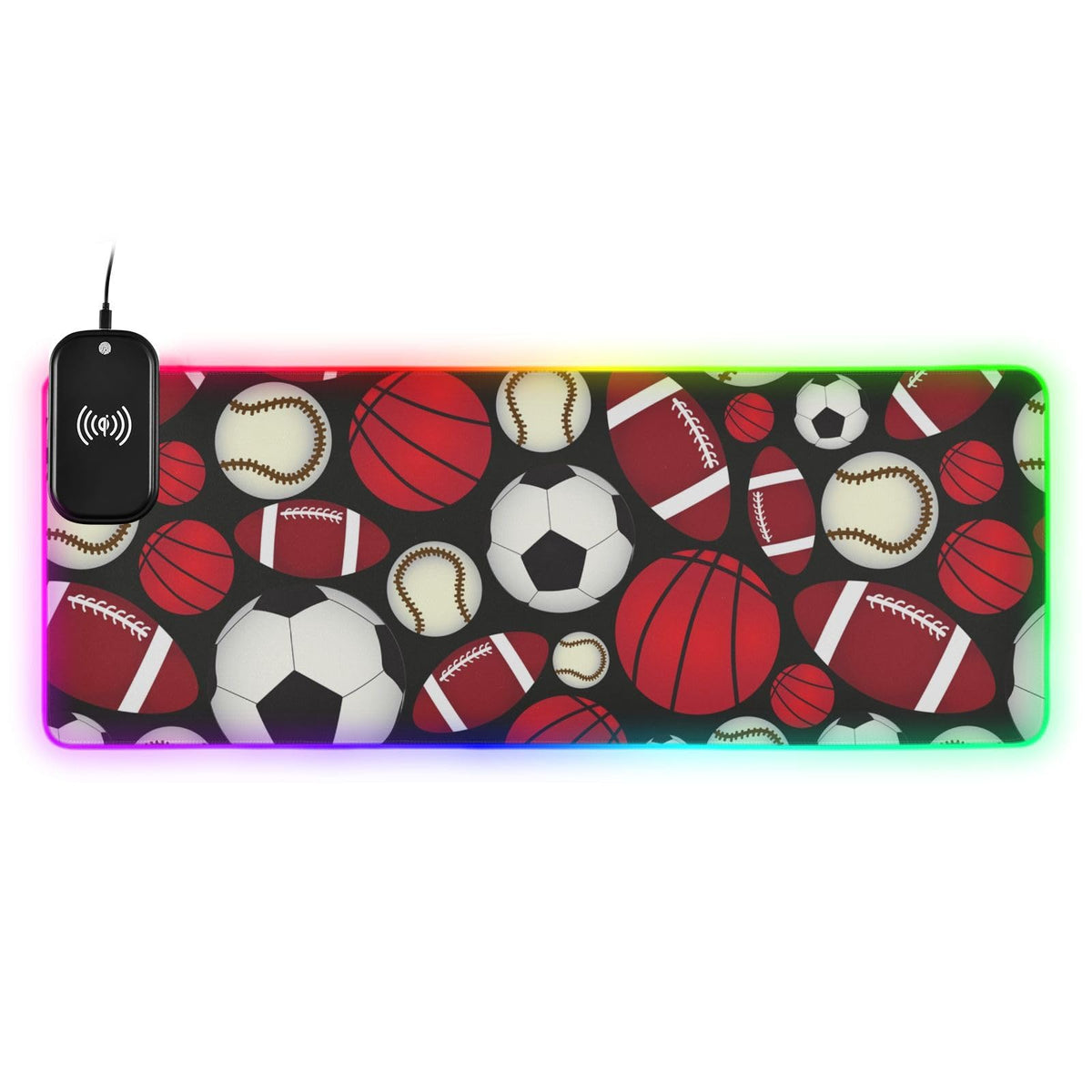 Football Soccer Baseball Sports Fan Wireless Charging Mouse Pad for Mobile Phone Extra Large Gaming Mousepad with 13 Lighting Modes Computer Mat for Gaming MacBook PC Laptop Desk Home Office