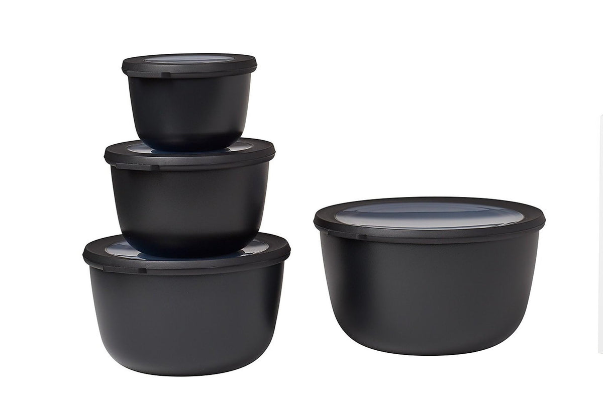 Mepal - Multi Bowl Cirqula 4-Piece Set - Food Storage Container with Lid - Suitable as Airtight Storage Box for Fridge & Freezer, Microwave Container - 500, 1000, 2000, 3000ml - Nordic Black