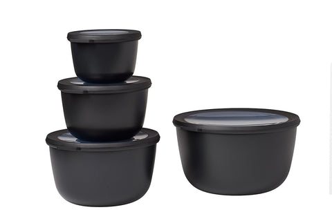 Mepal - Multi Bowl Cirqula 4-Piece Set - Food Storage Container with Lid - Suitable as Airtight Storage Box for Fridge & Freezer, Microwave Container - 500, 1000, 2000, 3000ml - Nordic Black
