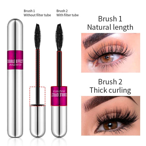 2 in 1 Black Mascara 4D Silk Waterproof Mascara 5x Volume and Lengthening Thickening Smudge Proof for Long-Lasting, Softer Tip, Filter Design No Clumping Superstrong. (B#1PCS)