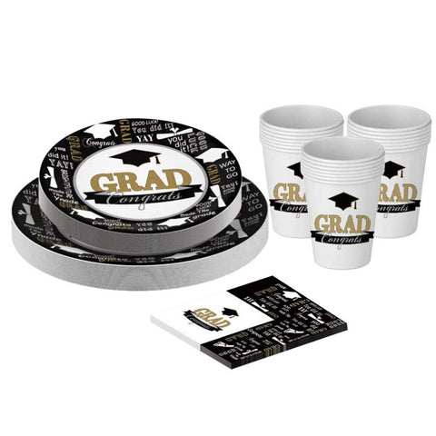 PRETYZOOM Disposable Plates Black Dinnerware Sets Congrats Grad Party Supplies 68Pcs Disposable Dinnerware Set Include Paper Plates Napkins Cups Graduation Party Supplies Black Dinnerware Gold Decor