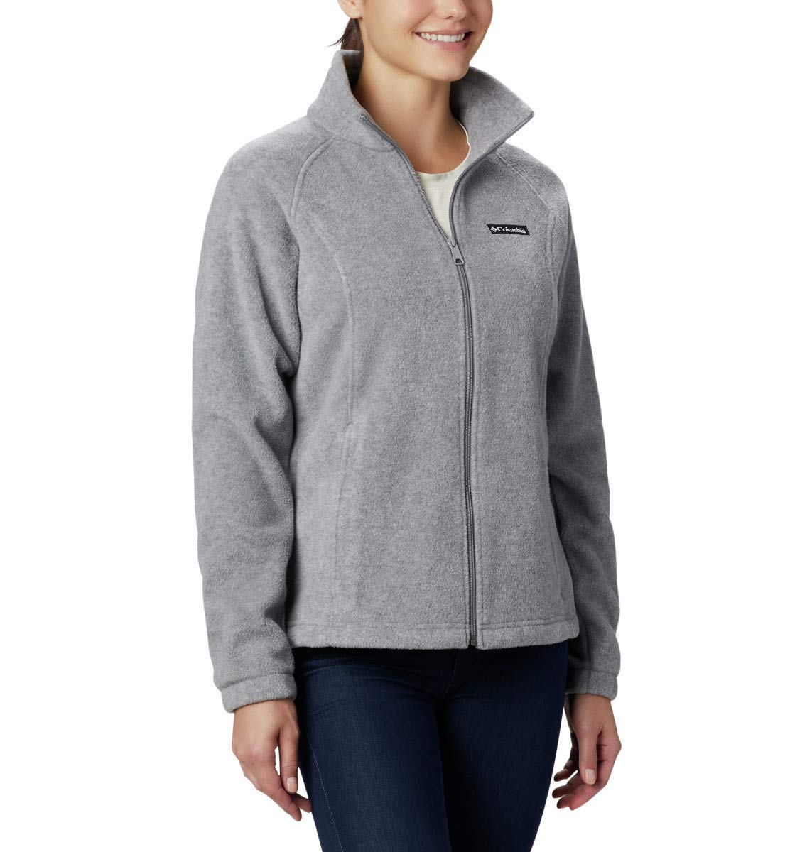 Columbia Women's Benton Springs Classic Fit Full Zip Soft Fleece Jacket, Light Grey Heather, M