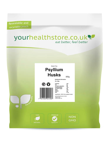 yourhealthstore Blond Psyllium Husks 300g, Whole, Non GMO, Gluten Free, High in Fiber, Vegan, Husks Not Powder, (Recyclable Pouch)