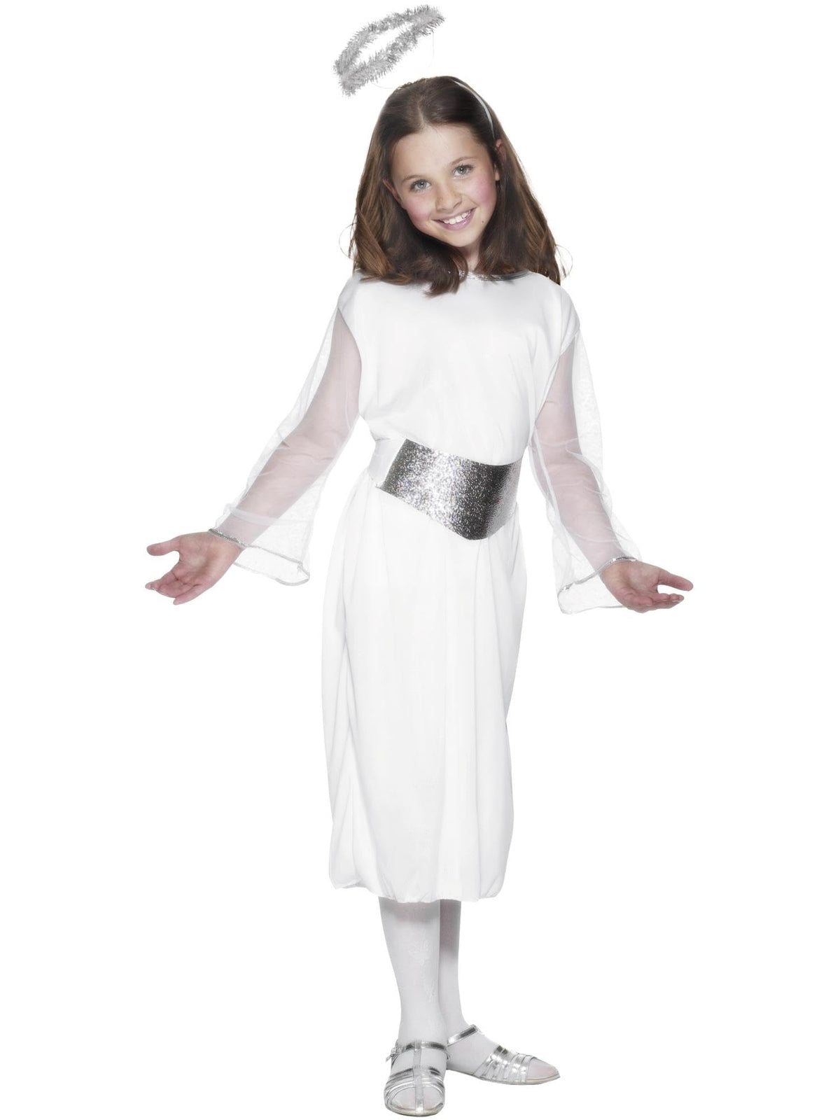 Smiffys Angel Costume, White with Dress, Belt & Halo, Christmas Children's Fancy Dress, Angel Dress Up Costumes