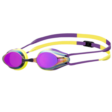 ARENA Tracks Essential Unisex Adult Swim Goggles for Competitive Swimmers Men and Women, Anti-Fog Mirror Lenses, FINA Approved, Violet, Plum, Arctic Lime