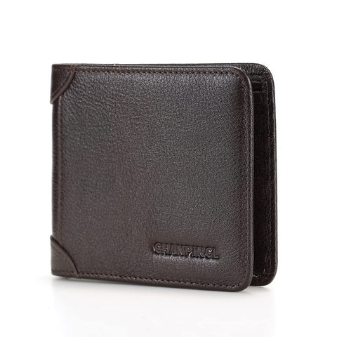 CHANPINCL Mens Trifold Leather RFID Blocking Wallet with 2 ID Windows 2 Cash Compartments 6-8 card slots 2-3 inside slots Large Capacity Wallet, Coffee Transverse, Tri-fold Wallet