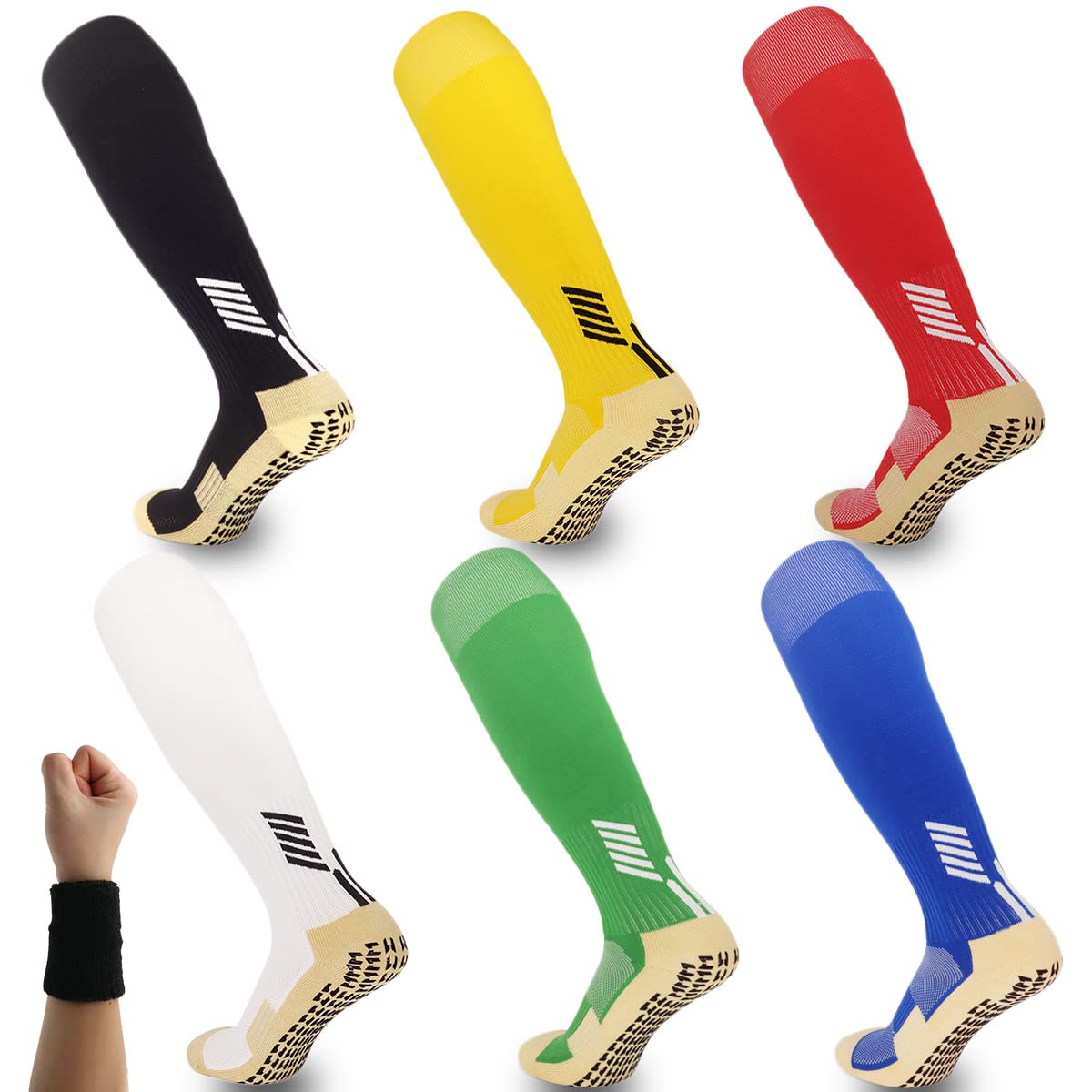 Dee Plus Kids Socks Anti Slip Boys Girls Football Socks Children Non-Slip Long Compression Sports Socks Rubber Pads Soccer Basketball Socks Running Outdoor for Age 6-11 (Yellow)