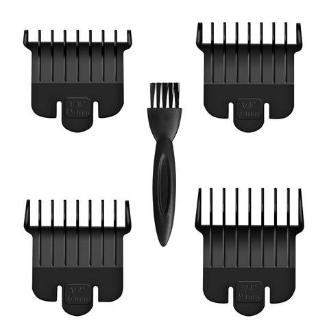 4 Pack Clipper Guards for Andis T Outliner, 1/16", 1/8", 1/4", 3/8" Guards Guides, Snap-on Blade Attachment Combs Set with Brush for Hair Clippers Model #04710/04521, Black