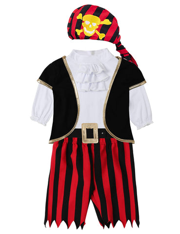 COSLAND Toddler Pirate Costume Boy Halloween Outfit, Black, 4T