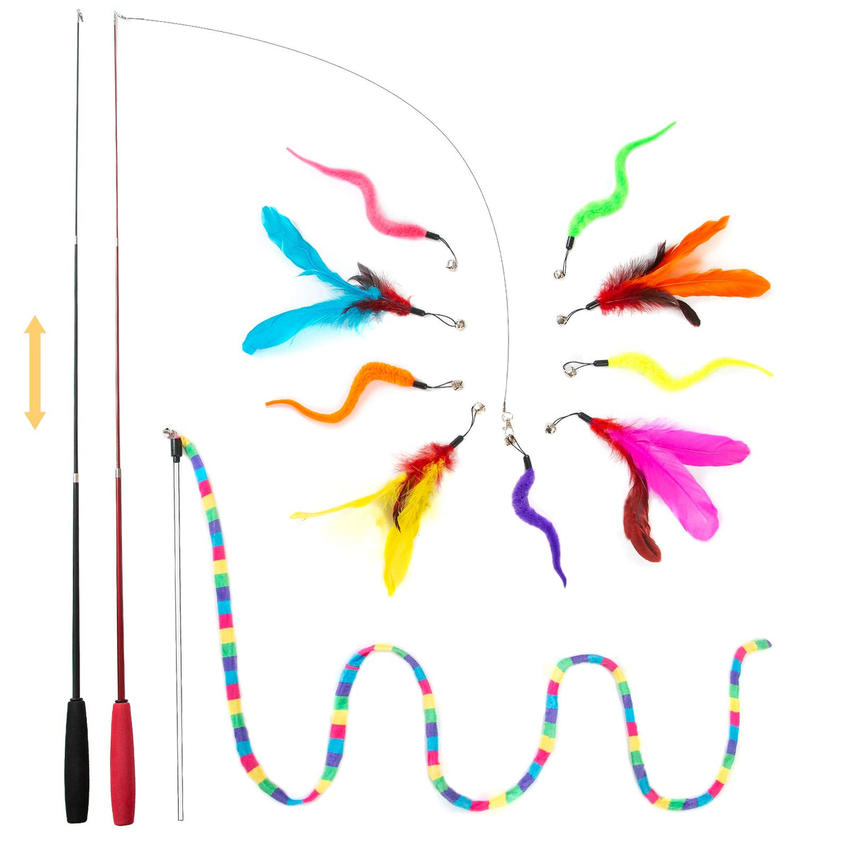 FYNIGO Cat Toys for Indoor Cats Adult Kitten, Interactive Cat Feather Wand Toys for Boredom and Exercise, 3 Teaser Wand with 9 Refills and 2 Spare Hook