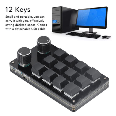 Naroote Gaming Keypad Programmable Keypad Keyboard Knob Macro Keypad,Mechanical Gaming Keypad 12 Keys 2 Knobs Small OSU Gaming Keyboard DIY Programmable Keyboard with USB Cable