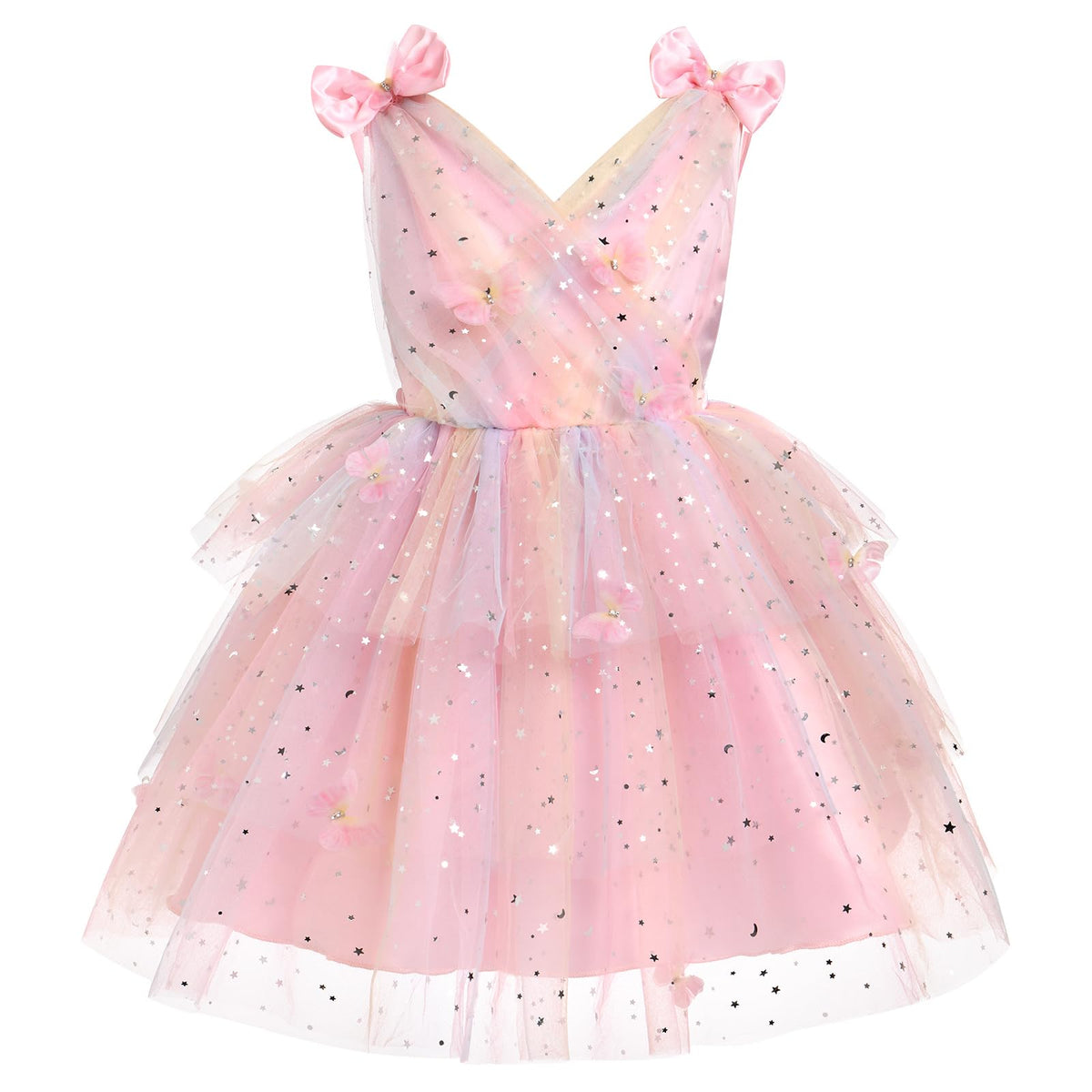 IMEKIS First Birthday Outfit Girl: Butterfly Dress for Toddler 2nd 3rd 4th 5th Birthday Cake Smash Photoshoot Kids Princess Formal Spring Baby Tulle Party Wedding Gowns Rainbow Pink 4-5T
