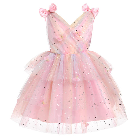 IMEKIS First Birthday Outfit Girl: Butterfly Dress for Toddler 2nd 3rd 4th 5th Birthday Cake Smash Photoshoot Kids Princess Formal Spring Baby Tulle Party Wedding Gowns Rainbow Pink 4-5T