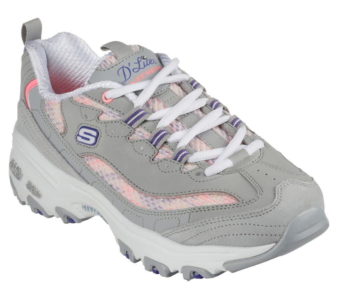 Skechers Women's D'Lites Sweet Moments Fashion Sneaker, Grey/Multi, 9 US