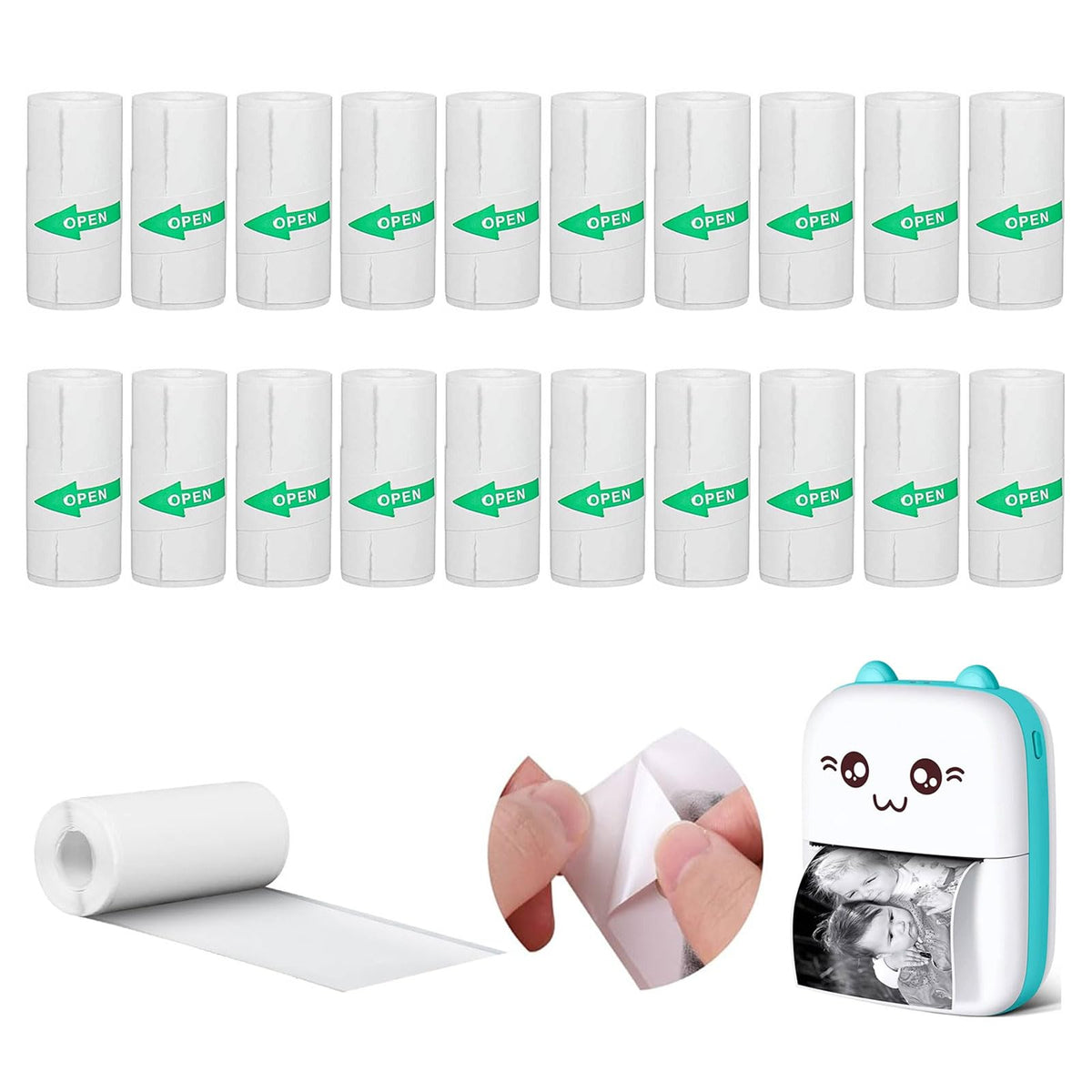 20 Rolls of Thermal Paper, Self-Adhesive, 57 x 25 mm, Mini Printer Sticker, Thermal Paper for Children, Instant Camera and Self-Adhesive Printable Sticker, for Photos, Notes Sticker (3 m/1 Roll)