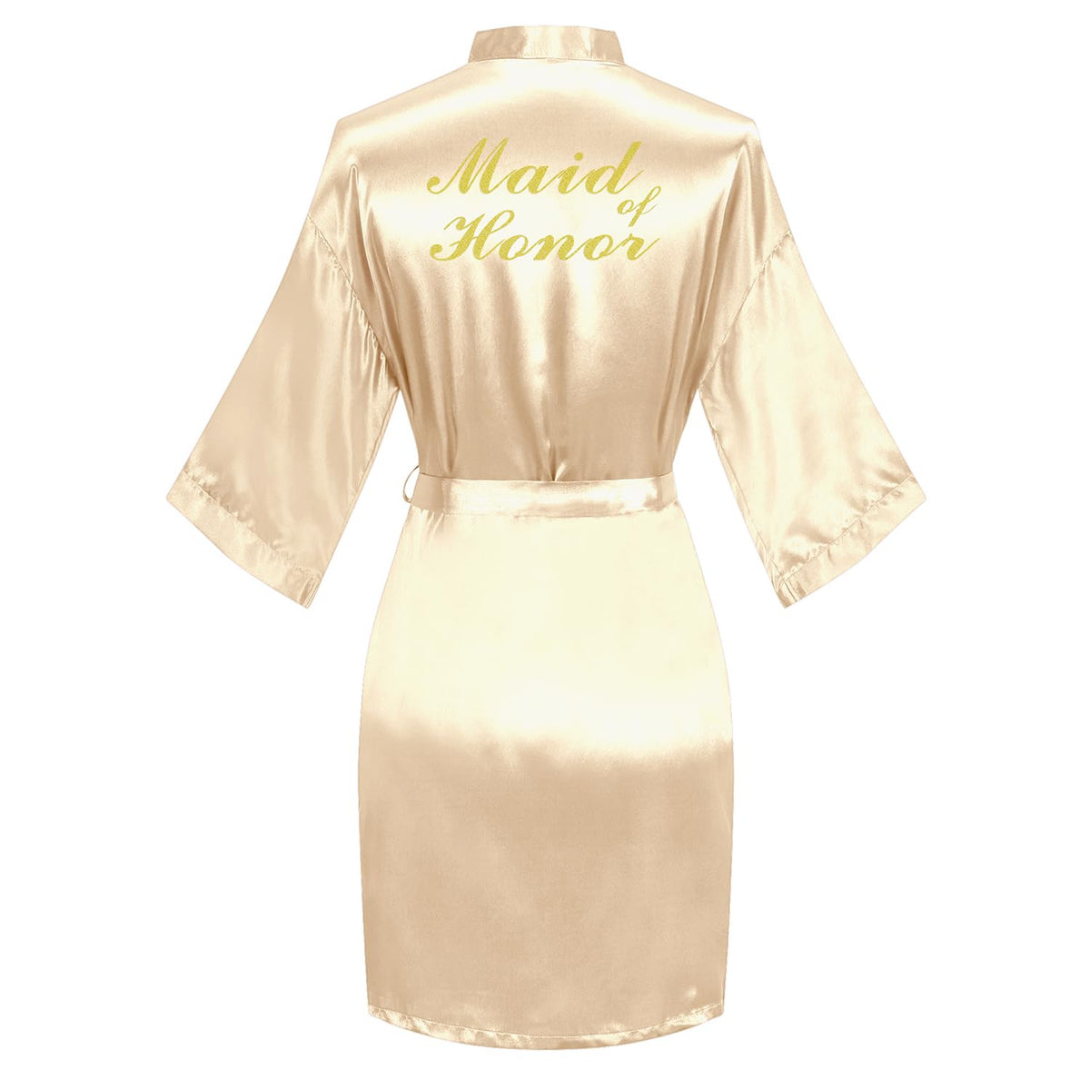 ANDOLLY Women's Satin Robe, Bride Bridesmaid Robes for Wedding Bridal Party Short Kimono Bathrobes with Gold Glitters, Maid of Honor, Champagne