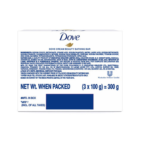 Dove Cream Beauty Bathing Bar, 3 X 100g