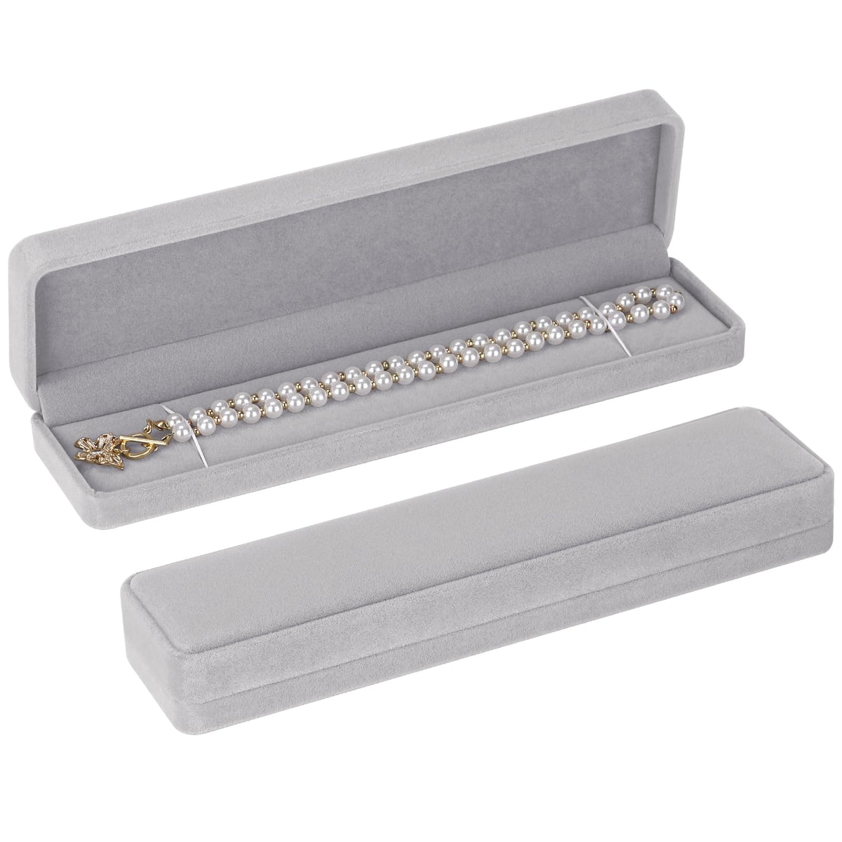 LETURE 2 Pieces Long Velvet Chain Necklace Gift Box Set, Bracelet Storage Case, Jewellry Display Box for Wedding, Engagement,Proposal, Birthday and Anniversary (Grey-2pcs)