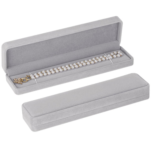 LETURE 2 Pieces Long Velvet Chain Necklace Gift Box Set, Bracelet Storage Case, Jewellry Display Box for Wedding, Engagement,Proposal, Birthday and Anniversary (Grey-2pcs)